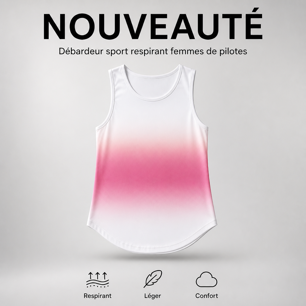 Débardeur Sport Respirant Femmes de Pilotes - dégradé blanc-rose