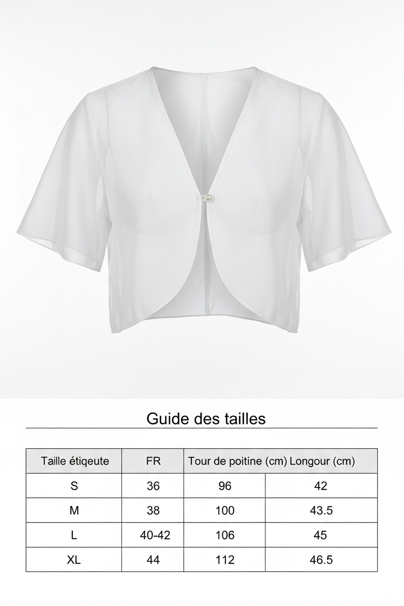 Croquis + Guide des tailles - Boléro Voile Céleste