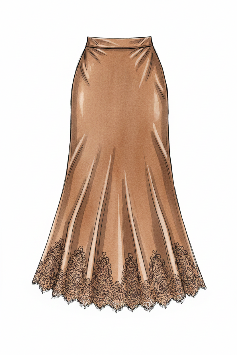 Croquis Jupe Midi Satin Caramel