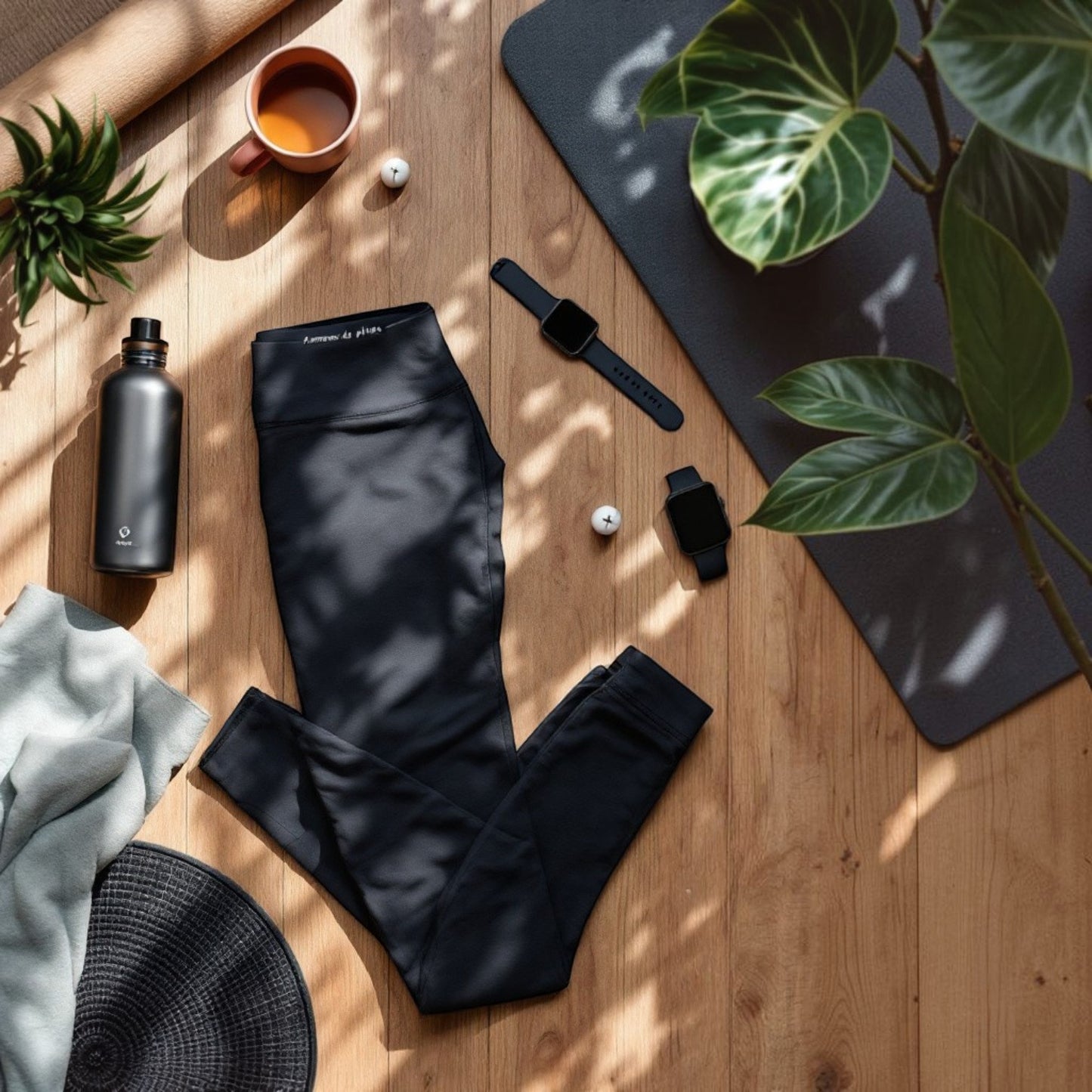 Legging fitness noir taille haute en tissu extensible de Femmes de pilotes, idéal pour le sport.