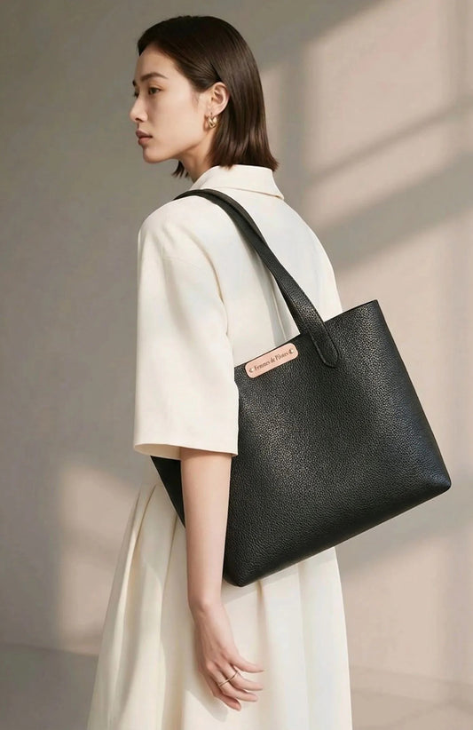 Femmes de pilotes Sac Nocturia shopper noir structuré en cuir, fait main, modèle unique.